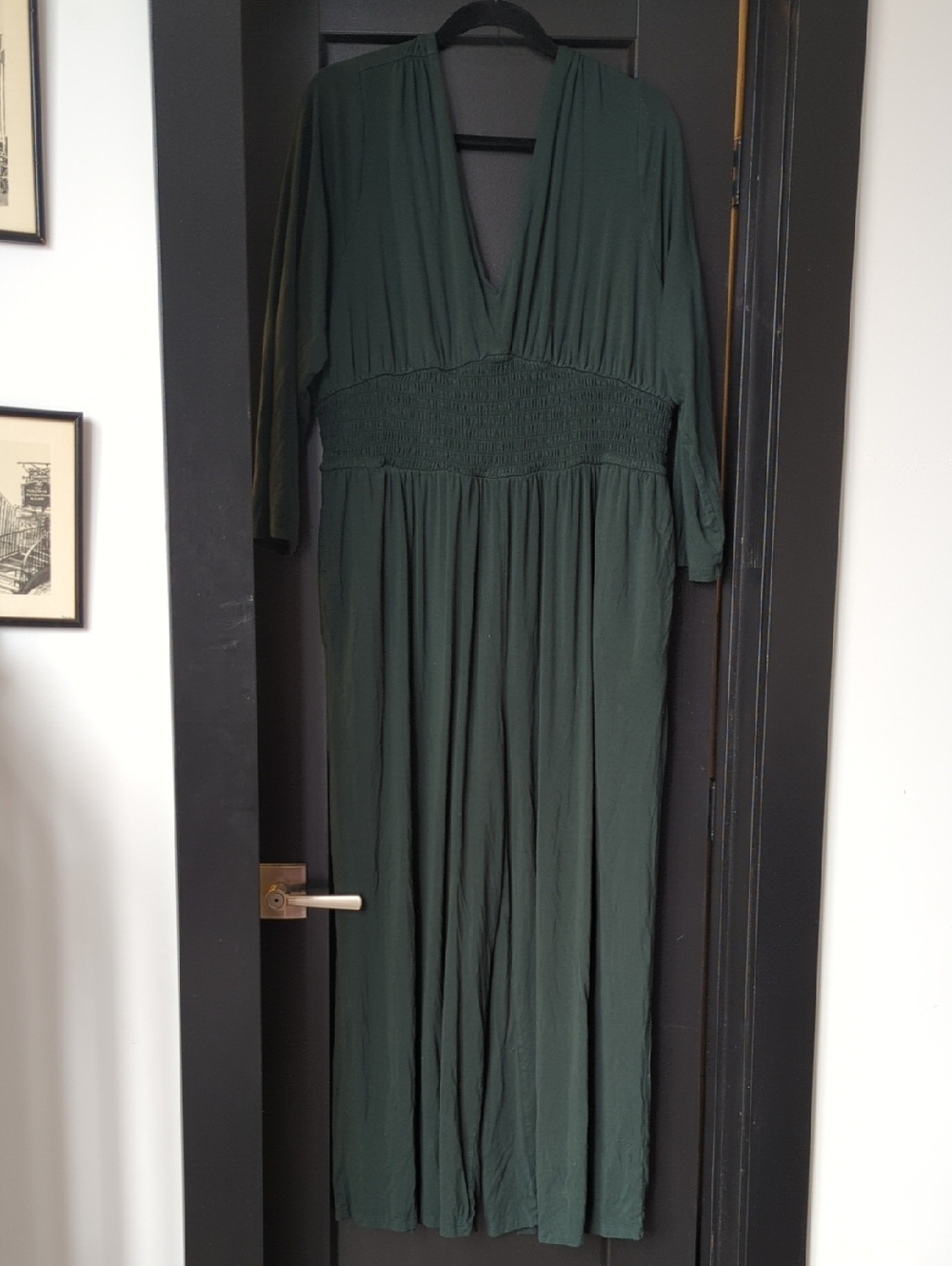 Old Navy Deep Green V-Neck Jumpsuit with Smocked Waist